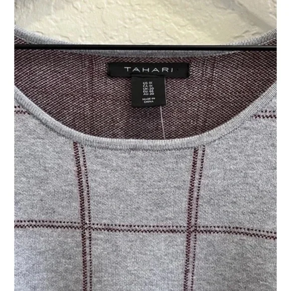 NWT TAHARI Pullover Plaid Tunic Knit Sweater Top 3/4 Sleeves Grey Red Women’s 1X - Picture 4 of 8